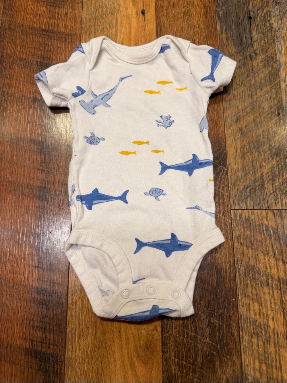 Carter's White Bodysuit with Blue Sharks and Yellow Fish